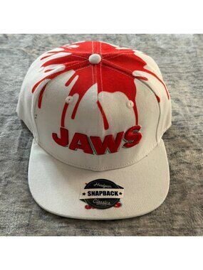 Headgear Classics Jaws Movie Snapback Hat Men's Adjustable White Red Splatter